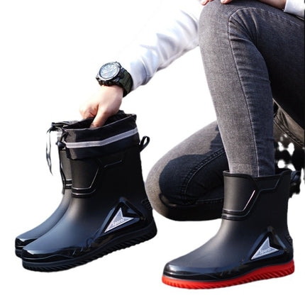 Medium and short tube men's fashion rain boots night with reflective strip rubber shoes waterproof shoes elastic band waterproof mouth gray water shoes