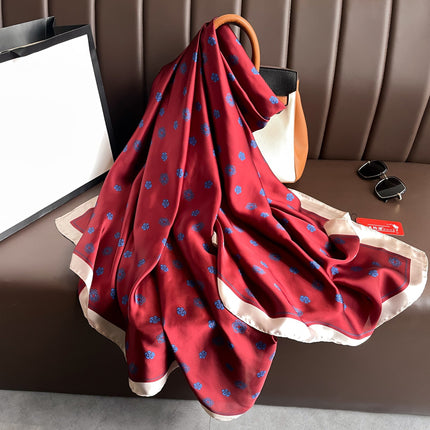Korean style Small Three Tea Flower thin outer sunscreen shawl brocade satin scarf travel beach towel artificial silk scarf