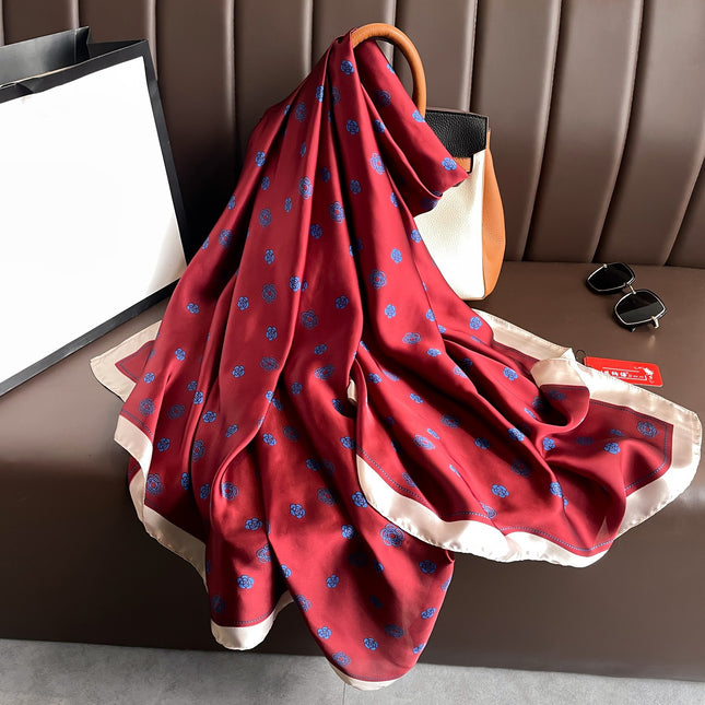 Korean style Small Three Tea Flower thin outer sunscreen shawl brocade satin scarf travel beach towel artificial silk scarf