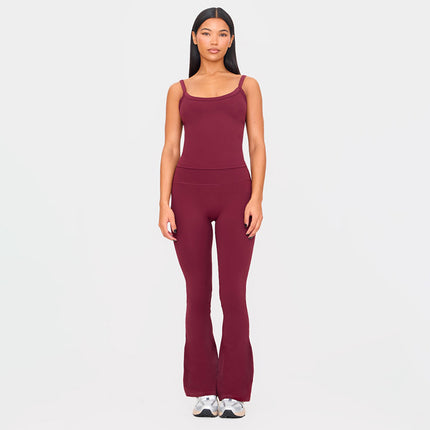 K24ST487 European and American style cross-border women's clothing spring and summer solid color suspenders backless sports high waist tight flared pants suit