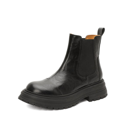 Casual and Good-Looking ~ Retro British Style Round Toe Thick Heel Thick Sole Chimney Boots Chelsea Boots Short Boots for Women Autumn and Winter New Style