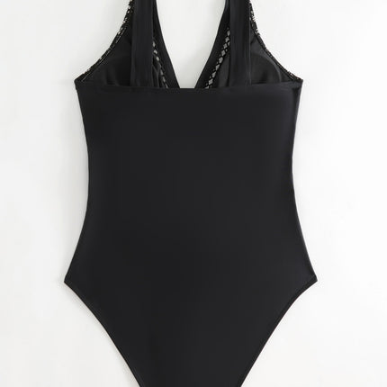 New Sexy Solid Color Backless Bikini, Transparent Mesh Swimsuit, European and American Amazon One-Piece Swimsuit for Women, Cross-Border Bikini