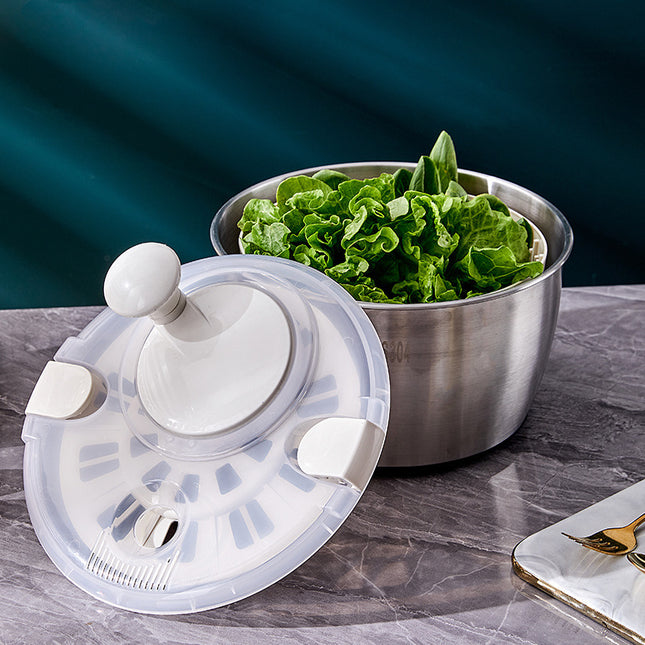 304 Vegetable Salad Dehydrator Kitchen Vegetable Washing Hand Dryer Double-Layer Drain Vegetable Washing Basin Fruit and Vegetable Dryer