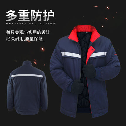 Winter Men's Cotton-Padded Clothes, Wear-Resistant Cotton-Padded Jackets, Cold-Proof Auto Repair Clothes, Workshop Jackets, Logistics Cotton-Padded Clothes with Logo, Mid-Length Styles