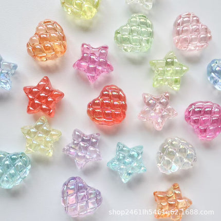 Exquisite, Compact, Transparent, Color-Plated Waffle Five-Pointed Star/Heart Loose Beads DIY Mobile Phone Chain Bracelet Chain Accessories