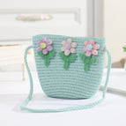 Purple white powder 3 bouquet flower bag green