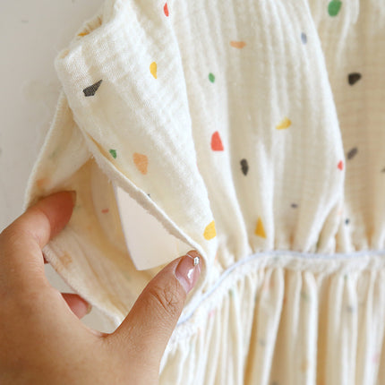 Summer Bra-free Cotton Crepe Chest Pad Sling Thin Nightgown Women's Double-layer Gauze Exterior Wear