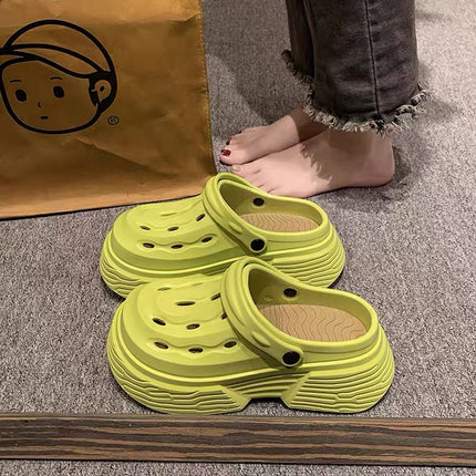 2024 New Style Hole-In-The-Wall High-Looking Fashionable Summer Outer Wear Thick-Soled Heightening Two-Wear Lightweight Slippers for Women