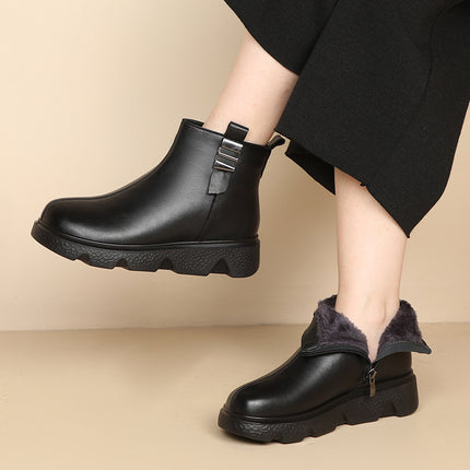 Mother's Shoes Winter Elderly Non-slip Cotton Shoes Autumn and Winter Warm Middle-aged Winter Short Boots Middle-aged Women's Shoes fleece-lined Leather Shoes