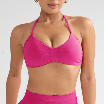 Cross-Border Large Size Halterneck Sports Bra High-Intensity Beautiful Back Sling Sports Bra All-In-One Sports Vest Chest Pad