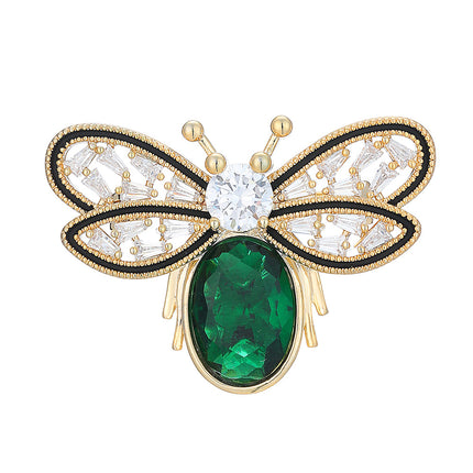 New Simple High-End Smart Micro-Encrusted Green Crystal Bee Brooch Animal Collar Pin Sweater Suit Clothing Accessories