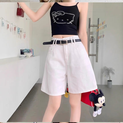 White Five-Point Jeans Thin Summer Women's 2024 Wide-Leg Lightweight Pear-Shaped Figure A-Line Shorts High-Waisted Mid-Pants