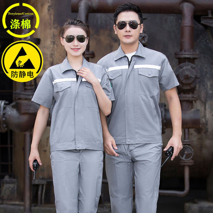 Summer thin anti-static overalls suit men's and women's long short sleeve gas station filling station gas petrochemical electricsuit