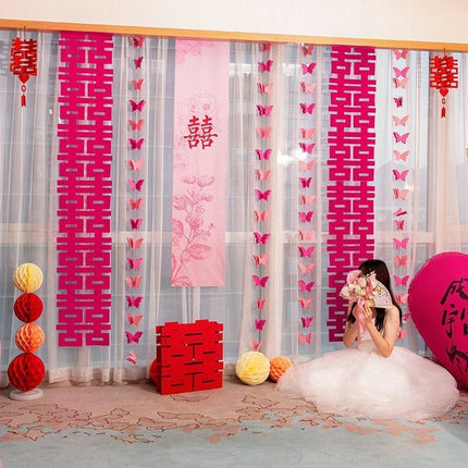 Wedding room layout suit wedding wedding curtain long pull flower bedroom living room photo props butterfly decoration