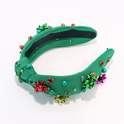Cross-border 2024 Christmas New Style Beaded Nail Drill Knot Head Hoop Rhinestone Fabric Hair Hoop Wide Edge Hair Accessories