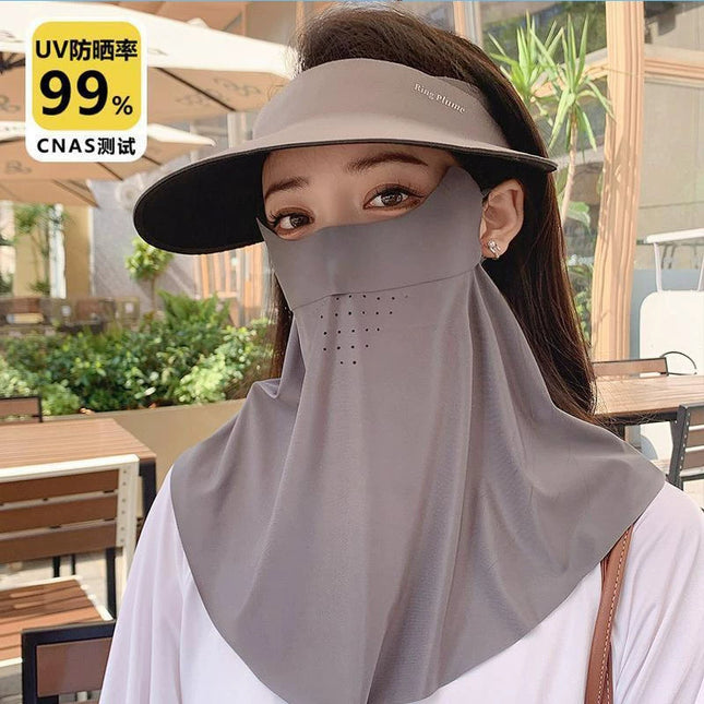 Summer New Traceless Anti-UV Women's Ice Silk Breathable Sunscreen Full Face Sunshade Mask Neck Face Gini
