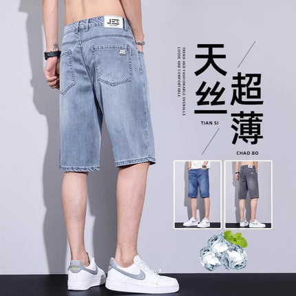 Summer Thin Denim Shorts Men's Loose Breathable Five-point Pants 2025 Summer Trendy Brand Stretch Casual Middle Pants