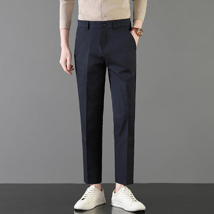 2025 Light Luxury Spring Men's Casual Small Trousers Stretch Business Straight Men's Cropped Pants