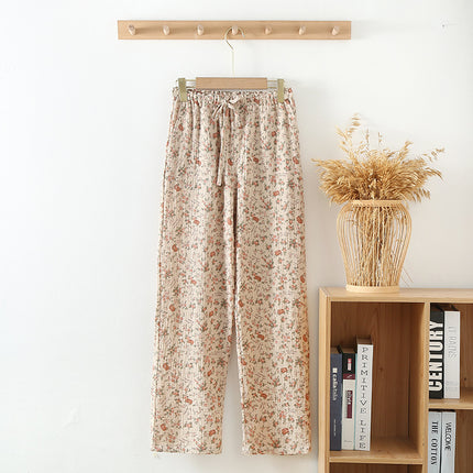 Women's Pajama Pants Summer Thin Pants Air Conditioning Pants Casual Loose Home Pants Outer Wearing Pure Cotton Double-Layer Yarn Loose