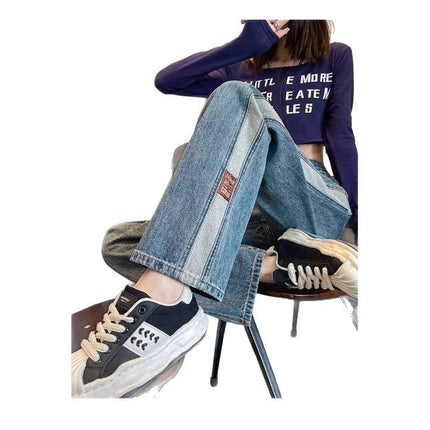 Straight-Leg Jeans Women's Small Loose Casual Dagging Wide-Leg Pants 2025 Spring High Waist Stitching Mop Pants