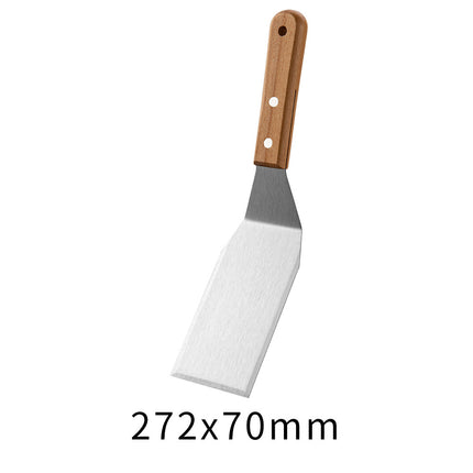 Wooden Handle Stainless Steel Spatula Korean Teppanyaki Cooking Spatula Steak Spatula Pancake Pizza Spatula Tool Set
