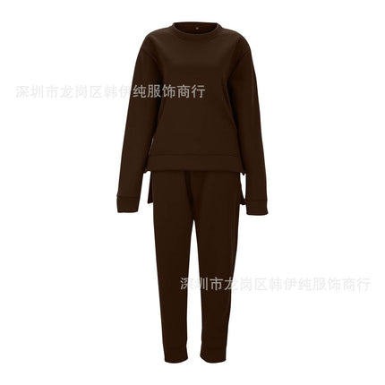 2023 Amazon cross-border new loose plus size top women's long sleeve hot figure sweater fleece-lined casual suit wholesale