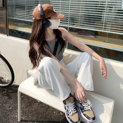 Wide Leg Jeans Women's Autumn 2024 New Straight Loose High Waist Dosing Slim White Trendy Mop Pants