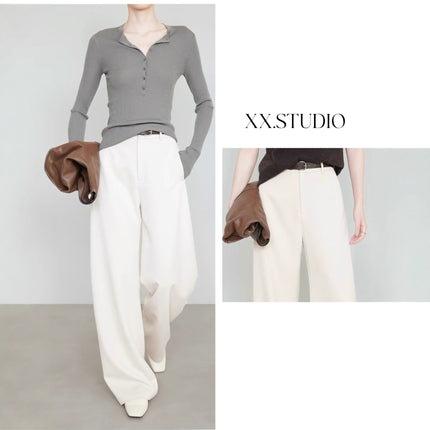 Casual Extended Version Tencel Wool Suit Pants for Women 2025 Autumn New Slimming Look Draped Work Clothing Navy Blue Straight Pants