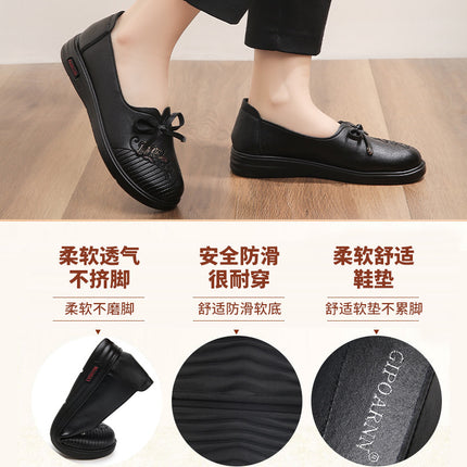 Mom's Shoes 2026 New Model for Middle-Aged and Elderly Women, Spring and Autumn Single Shoes, Soft Sole, Non-Slip Leather Shoes, Flat Comfortable Women's Shoes