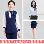 Blue vest + white shirt + blue skirt / S