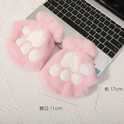 Cute Cat Claw Plush Gloves for Women in Autumn and Winter K-Style Ins Students Versatile Half-Finger Touch Screen Thickeneded Warm Split Fingers