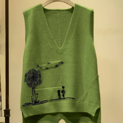 Green Sweater Vest Green V Neck Knit Sweater Vest Women'S