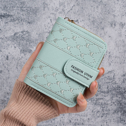 Factory New Women's Wallet Short Zipper Large Capacity Coin Purse All-match Embroidered Color Clutch Card Bag