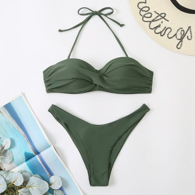 European and American Pure Color Split Swimsuit for Women Cross-Border Three-Point Bikini Sexy Cross-Border Beach Vacation Bikini for Women