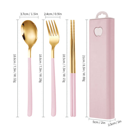 304 Stainless Steel Convenient Tableware Fork, Spoon and Chopsticks Three-Piece Set Outdoor Travel Student Storage Box Tableware Set