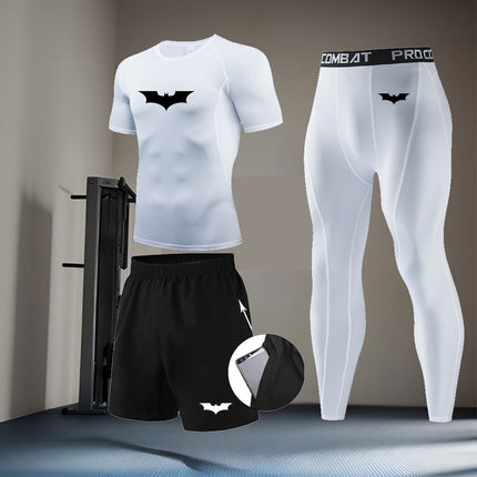 Men's Batman Printed Three-Piece Compression Quick-Drying Long-Sleeved Tights Running Sports Suit Basketball Training Suit