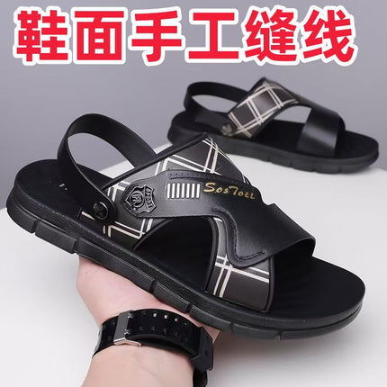 2025 Summer New Men's Beach Sandals Soft Sole Non-Slip Daily Casual Thickened Breathable Two-Wear Bath Slippers