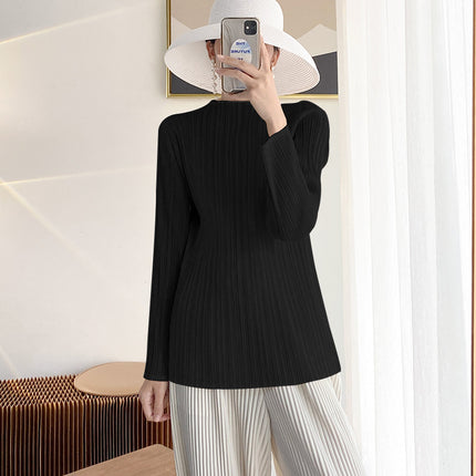 Miyake Basic Pleated Top Women's Long-sleeved Autumn New Pressed-Fold Texture High-end All-match T-shirt Base Shirt
