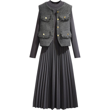 plus size women's clothing small fragrance suit dress 2024 early spring new chubby girl temperament socialite feeling two-piece set