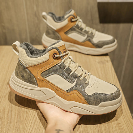Men's Shoes Winter 2025 New Mid-Top Men's Sports Shoes Student Fashion Casual Sneakers Fleece-Lined Work Boots Cotton Shoes