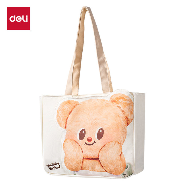 Deli HY604 Butter Bear Canvas Bag Large Crossbody Bag Shoulder Handbag Student Tutor Bag Book Bag