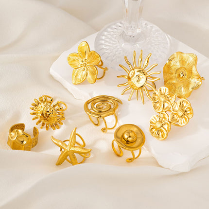European and American Cross-Border 18K Gold Sunflower Ring, Accessible Luxury Niche Titanium Steel Ring, Fashionable and High-End Jewelry Wholesale