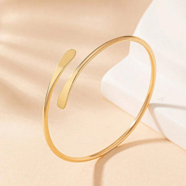 European and American Cross-Border Supply, Flattened Single-Layer Bracelet with Gold Opening, Adjustable Bracelet, Elegant Jewelry
