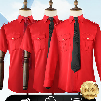 Red Uniform Shirt Security Property Guard Concierge Clothing Security Clothing Work Clothes Shirt Professional Drummer Performance Clothes