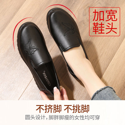 Mom's Shoes Are Comfortable Spring and Autumn Flat Soft-Soled Non-Slip Single Shoes for Women, Middle-Aged and Elderly, 2026 New Model Leather Shoes for Middle-Aged and Elderly
