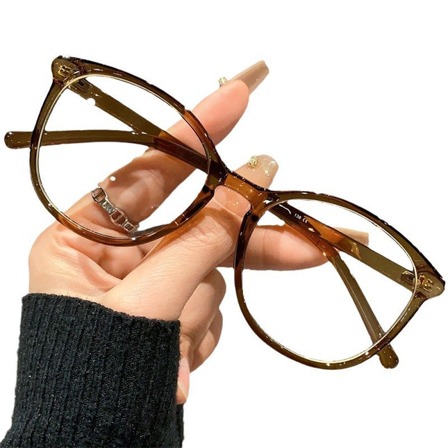Xiaoxiangfeng Large Frame Plain Glasses Women's Anti-Blue Light Glasses Can be Equiped with Myopia Dice Frame Thin Face Cat's Eye Glasses Frame