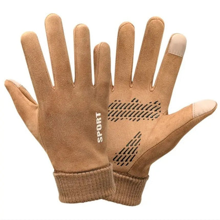 Winter Suede Gloves for Men's Outdoor Cycling and Cycling Fleece-Lined to Heattech and Comfortable Student Korean Style Windproof Touch Screen Gloves
