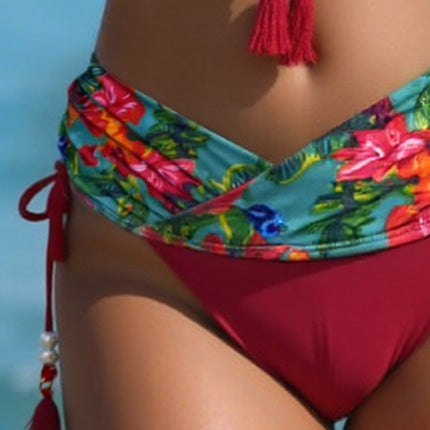 European and American New Sexy Bikini Set Flower Print Sexy Push-Up High Waist Backless Pure Lust Style Tether Swimsuit
