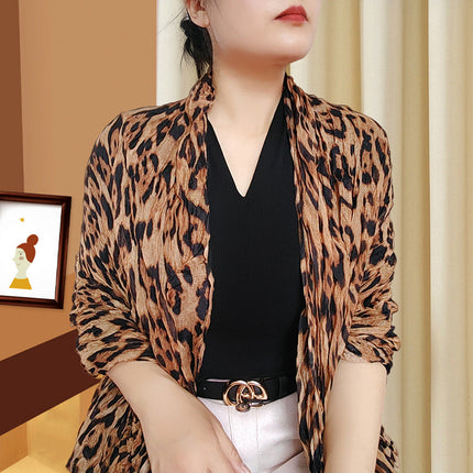 Spring and Summer Cotton Linen Pressed Pleated Leopard Scarf Women Autumn and Winter New Stylish Fashion Beach Scarf Shawl