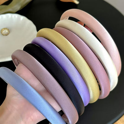 High-End Retro Solid Color Satin Headband Simple Versatile Women's High Crown Elegant Hair Accessory Headband Sponge